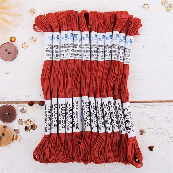 12 Skeins ThreadArt Premium Egyptian Long Fiber Cotton Embroidery Floss | Rust | 6 Strand Divisible Thread 8.75yds Each For Hand Embroidery, Friendship Bracelets, Cross stitch and Crafts