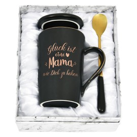 Joymaking Kaffeetasse Geschenk für Mama Geschenk Muttertag Geburtstagsgeschenk für Mutter Weihnachtsgeschenke Mama Tasse mit Spruch - Glück ist eine Mama wie Dich zu haben, Schwarz 400ml
