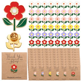 Kigeli 48/96 Pcs Teacher Appreciation Pin Gifts Bulk Enamel Flower Pins for Teacher Thanks for Helping Me Grow Gifts Bulk(48 Pcs)