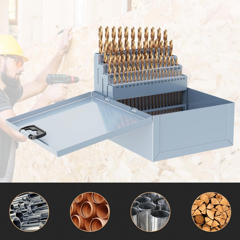 MACXCOIP Cobalt Number Size Drill Bit Set, 60Pcs M35 High