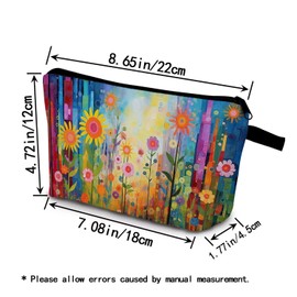 YULUENZE Colorful Flower Makeup Bag Cute Small Organizer Bag with Zipper Colorful Flower Cosmetic Bag Aesthetic Birthday Present for Women Sisters Friends -1
