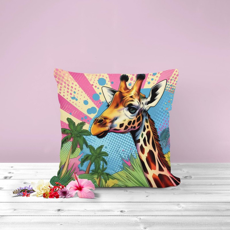 The Beach Stop Pop Art Jungle Giraffe Accent Cushion Cover