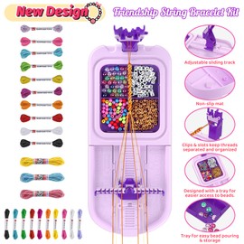 Friendship Bracelet Making Kit, Arts and Crafts Loom Bracelet Maker for Kids, Jewelry String Making supplies with 3 Thread Styles & 6 Bead Types, Christmas Birthday Gifts for Girls Ages 6 7 8 9 10+