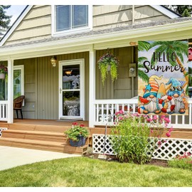 EKOREST Hello Summer House Flags for Outdoor Decoration, Cartoon Gnomes at The Beach Large Yard Flag, Seasonal Decorative Celebration Decor for Spring Farmhouse Holiday Outside 28x40 Inch Vertical Double Sided
