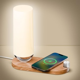 VOSFEEL Bedside Lamp with Charging Function, Stepless Dimming LED Night Light, 15 W, Wireless Fast Charging, Continuous Dimming LED Night Light, 15 W, Wireless Fast Charging