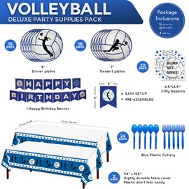 Volleyball Deluxe Party Packs (103 Pieces for 16 Guests) - Volleyball Decorations, Sports Themed Birthday Party Supplies, Volleyball Plates and Napkins, Volleyball Party Decor, Blue Orchards