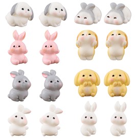 Cayway 8 PCS Fairy Garden Accessories, Mini Rabbit Set, Plastic Rabbits Miniature Resin Animals for Home Decor Fairy Garden Mini Moss Landscape Decor
