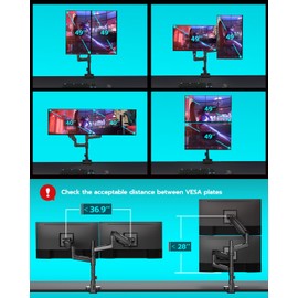 ARES WING Vertical Dual Monitor Mount for 17-49 Inch Ultrawide Heavy Duty Curved Screen Stacking, Computer Monitor Arm Desk Mount with USB, Gas Spring Adjustable Vesa Stand, Black
