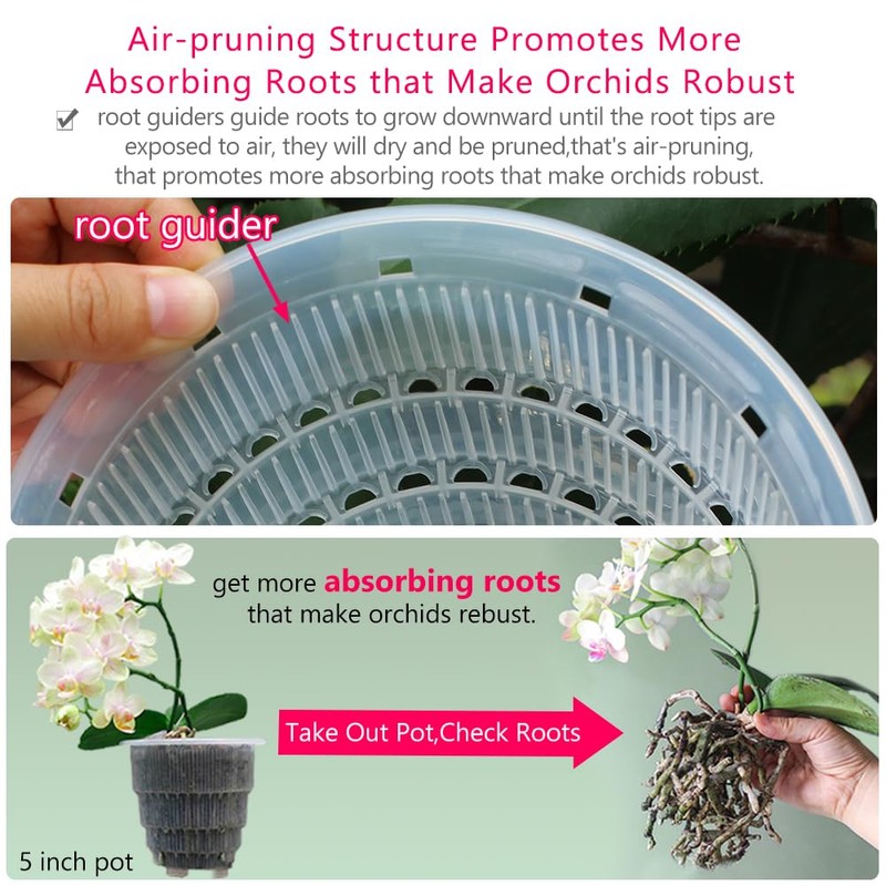 Meshpot 5 inch Clear Plastic Orchid Pots with Holes and