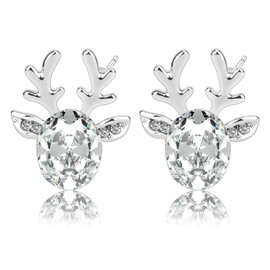 Gelvtic Silver Reindeer Crystal Christmas Stud Earrings for Women Girl, Gift for Christmas Birthday Valentine's Day with Jewellery Box (Clear Crystal)