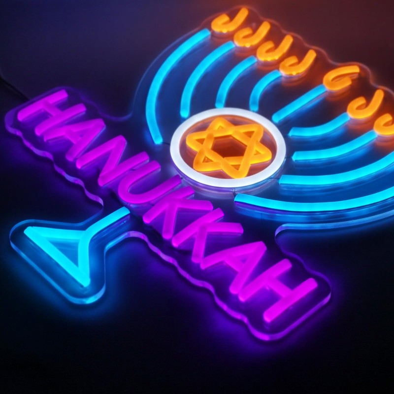 Hanukkah Neon Sign Decorations for Home, Happy Hanukkah Star of
