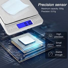 Diyife Balanza de Cocina 500g/0.01g, Escala de Alta Precisión/Báscula Digital/Báscula de Bolsillo/Básculas de Joyería, Función de Tara y PCS, con LCD Retroiluminación, 2 Bandejas