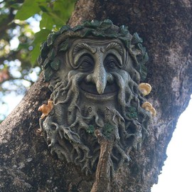Tree Face Sculpture, Flower Planter Pot Hand-Painted Greenman Tree Face Garden Decoration for and Home Décor