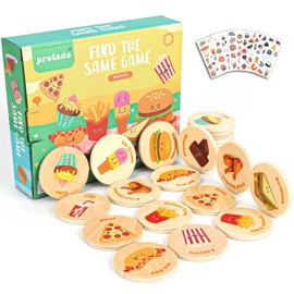 Protado Wooden Match Memory Game for Kids, 24Pc Memory Matching Cards with 5Pc Tattoo Stickers, Educational Memory Matching Game for Pre-Kindergarten Early Learning Development Kids (Delicacy)
