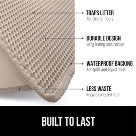 GORILLA GRIP Honeycomb Cat Litter Box Mat, Two Layer Trapping Waste Mats, Soft On Paws, Litter Box Supplies and Essentials for Indoor Cats, Traps Excess, Water Resistant for Floors, 30x24 Beige