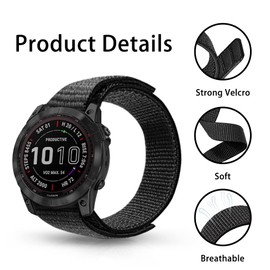 Niboow QuickFit 26 mm Strap for Garmin Epix 2 Pro 51 mm, Nylon Breathable Replacement Strap for Garmin Fenix 7X Pro Solar/Fenix 7X/6X GPS/6X Pro/6X Sapphire GPS/5X Sapphire/5X GPS - Black