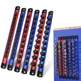 WORKPRO Magnetic Socket Organizer Set, 1/2" 3/8" 1/4" Drive Aluminum Alloy Socket Holder with Removable Socket Clips for Quick Customization, 6PC Socket Rail for Tool Box Drawer (Sockets Excluded)