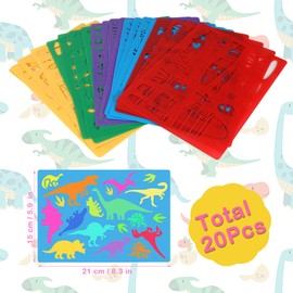 SRIZIAN 20Pcs Drawing Templates for Kids, 15x21cm Furniture Transport Dressing Animal Dinosaur Letter Painting Stencil Template for Baby Shower Birthday Party Toddlers Preschool Painting Tool