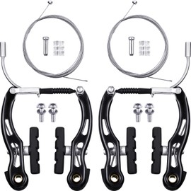 2 Pairs Bike Brakes Set Bike Brakes Mountain Bike Replacement for Most Bicycle and 2 Pieces Mountain Bike Brake Cables Bike Gear Shift Cable Wire, End Caps, End Ferrules