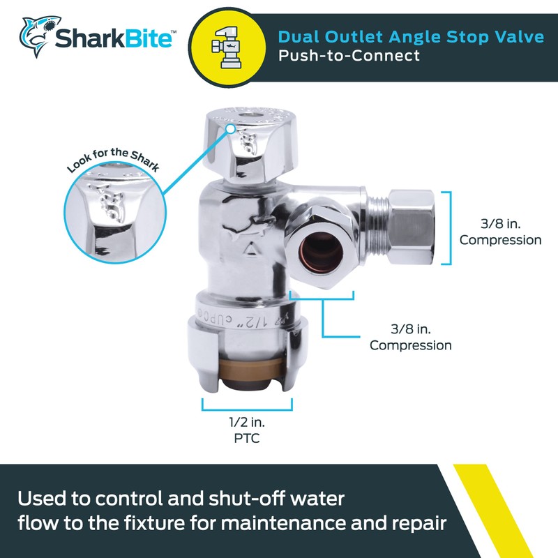 SharkBite 1/2 x 3/8 Inch Compression Dual Outlet Angle Stop