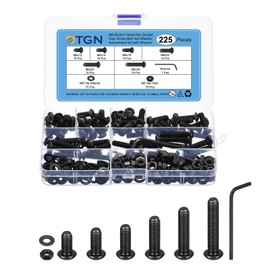 DTGN 225Pcs M6 Button Head Socket Cap Screws - Carbon steel Full Thread 12/14/16/20/25/30mm Bolt Nut Set Washer Assortment Kit & Wrench - Good for Machine, Furniture