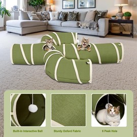 Ownpets Cat Tunnel Cactus-Shaped, Sturdy Oxford Fabric Collapsible Cat Tunnels for Indoor Cats,Interactive Peek Hole Pet Tunnel Tube with Cat Wand Toy, Green