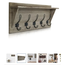 bizchair Rustic Wall Mounted Coat Rack with Shelf - Solid Wood 24" Entryway Shelf