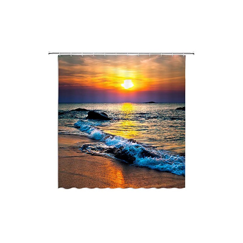 Ocean Beach Shower Curtain Beach Sunrise Sunset Scene Ocean Waves
