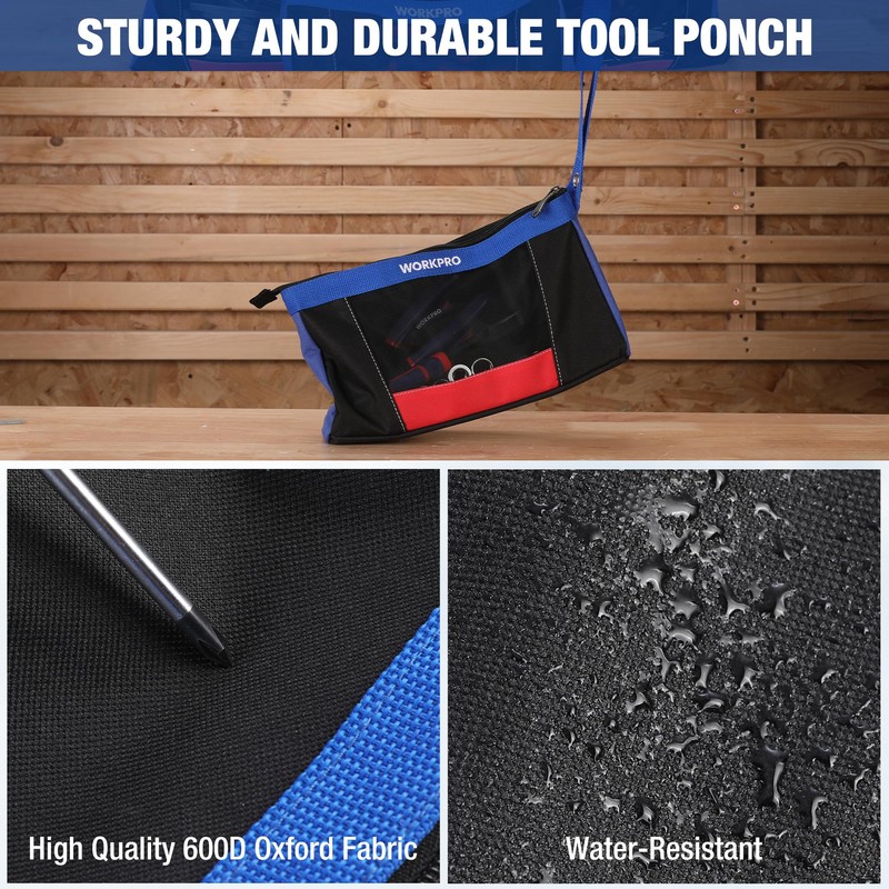WORKPRO 12" Tool Pouches with Zipper, Heavy-Duty Small Tool Bag,