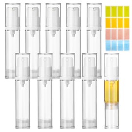 Leikedun 10Pcs Empty Airless Pump Bottles 10ml Refillable Clear Travel Pump Bottle Vacuum Cosmetic Container Vacuum Pess Bottle with Stickers for Foundation Essence Cream Lotion Toiletry