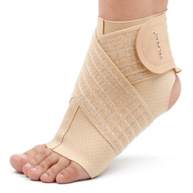 Velpeau Foot & Ankle Support Brace Compression Sleeve with Adjustable Strap, Elastic Wrap for Plantar Fasciitis, Achilles Tendonitis, Sprained, Sports Bandage Sock for Men & Women(Single, Khaki, Reg)