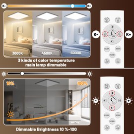 PAZEAU LED Ceiling Light, 24 W Ceiling Light with Remote Control, 1800 K Night Light, Panel Dimmable 3000 K - 6500 K, Round Bathroom Lamp, Ceiling Kitchen Lamps for Living Room, Children's Room,