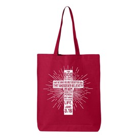 shop4ever John 3:16 Bible Verse Cross Christian Faith Eco Cotton Tote Reusable Shopping Bag Red 1 Pack