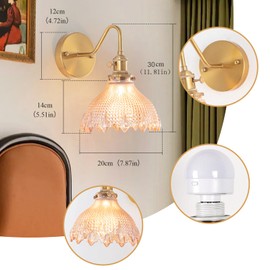 Rnzziw Vintage Battery Operated Wall Sconce Set of 2, Wireless Wall Sconces with Green Ripple Glass Lampshade Rechargeable,Wall Lights with 12 Colors RGB for Bedroom, Living Room (Amber Flower)