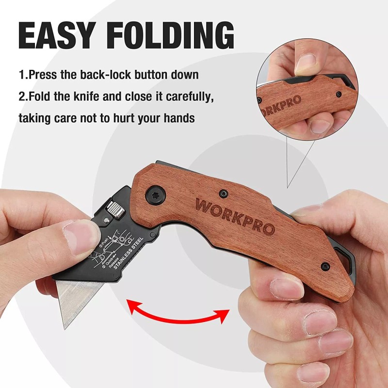 WORKPRO Folding Utility Knife w/Stainless Steel Head 1PC Razor Knife