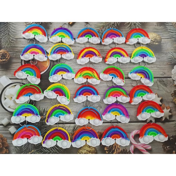 Roaqua 30 Packs Rainbow Mini Pop Fidget, Autism Sensory Birthday