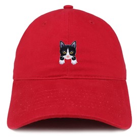 Trendy Apparel Shop Tuxedo Cat Kitten Patch Low Profile Soft Cotton Baseball Cap - Red
