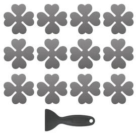 PATIKIL 12 Pcs Non Slip Bathtub Stickers, Anti Slip Shower Stickers with Scraper Bathroom Shower Floor Decals Four Leaf Shape Cute Treads Tubs, Gray