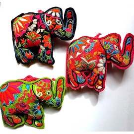 Unbranded Elephant Ornaments, Set of 3 Pcs, Embroidered, Asst Colors, 4" Width, Ties