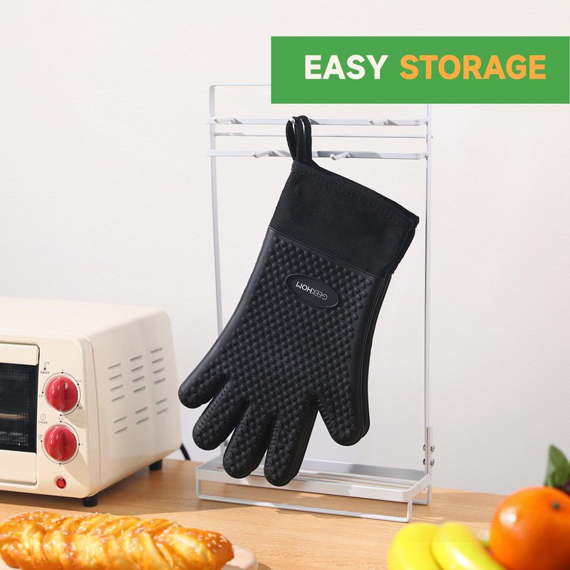 GEEKHOM Silicone Oven Gloves Heat Resistant BBQ Gloves with Cotton