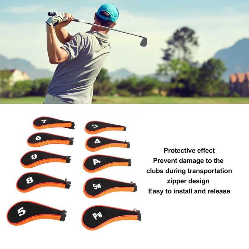 10 Pcs Golf Iron Head Cover Set with Zipper Golf