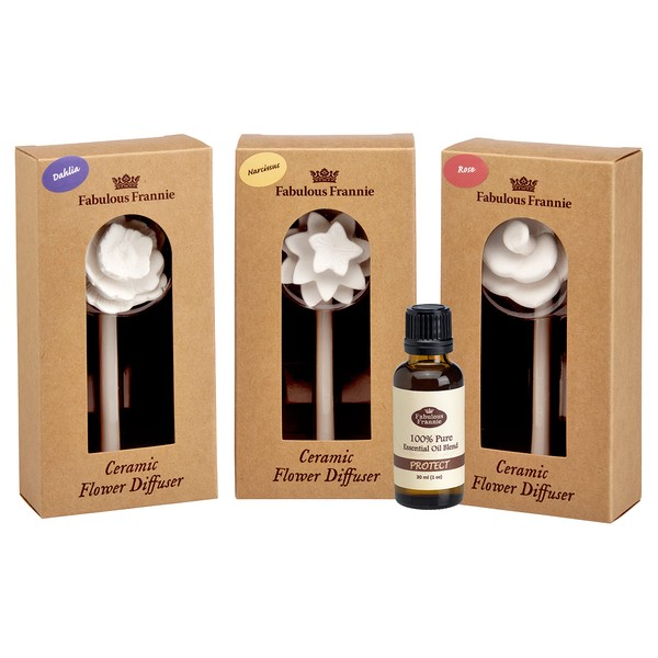 Fabulous Frannie Protect Aromatherapy Ceramic Flower Diffuser with 30ml Pure