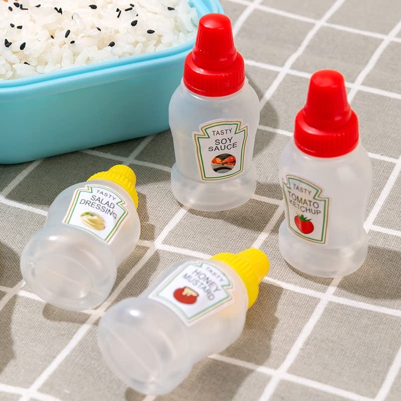 4 mini botellas de condimento con cepillo de limpieza, sin