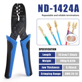 Newdeli Molex Crimper 24-14 AWG Non-Insulated Open Barrel Crimping Tool for JST Style Molex DELPHI AMP TYCO PC Harley Deutsch Terminals Receptacles Wire Terminal Crimper