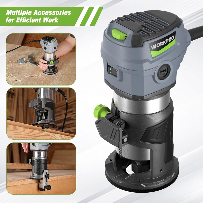 WORKPRO Compact Router Kit, 6.5 Amp Corded Hand Trimmer Router