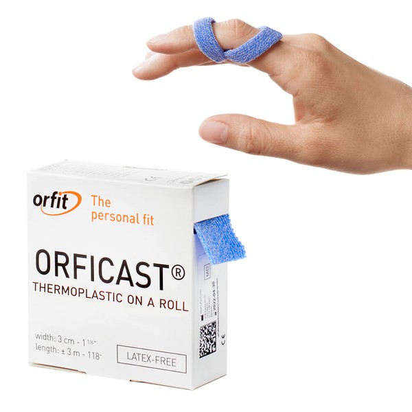 Orficast by Orfit Easy-Form Splinting Material Heat-Activated Thermoplastic Tape for Trigger Finger, Thumb, Arthritis Pain Relief, Hand Support 1” x 9’, Blue, One Roll