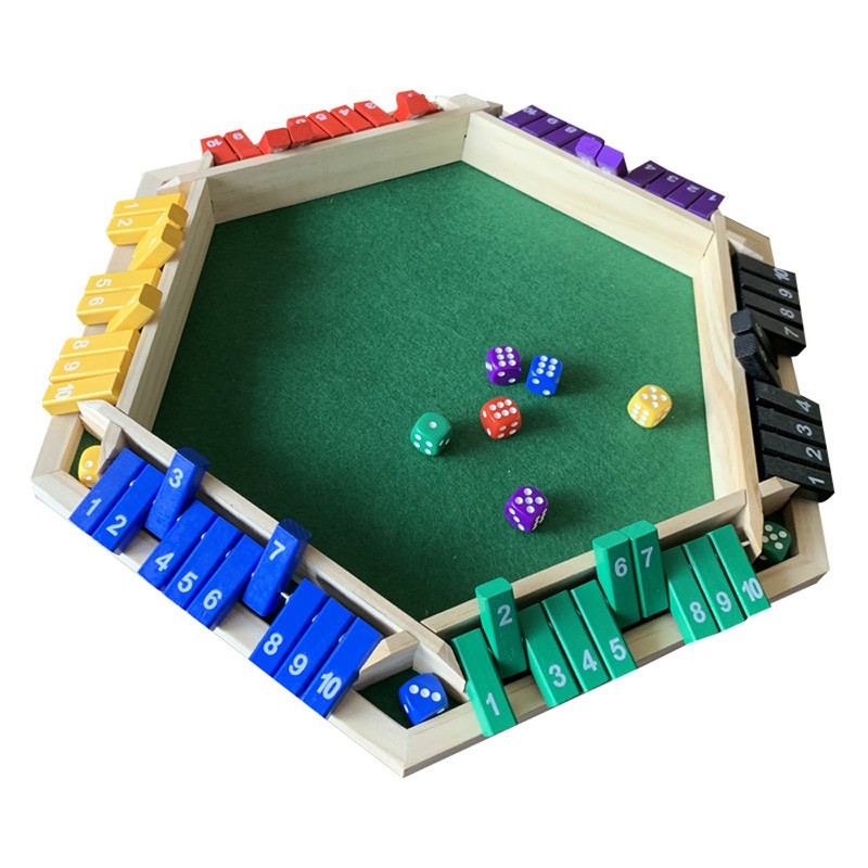 1-6 Players Shut The Box Dice Game, Wooden Board Table