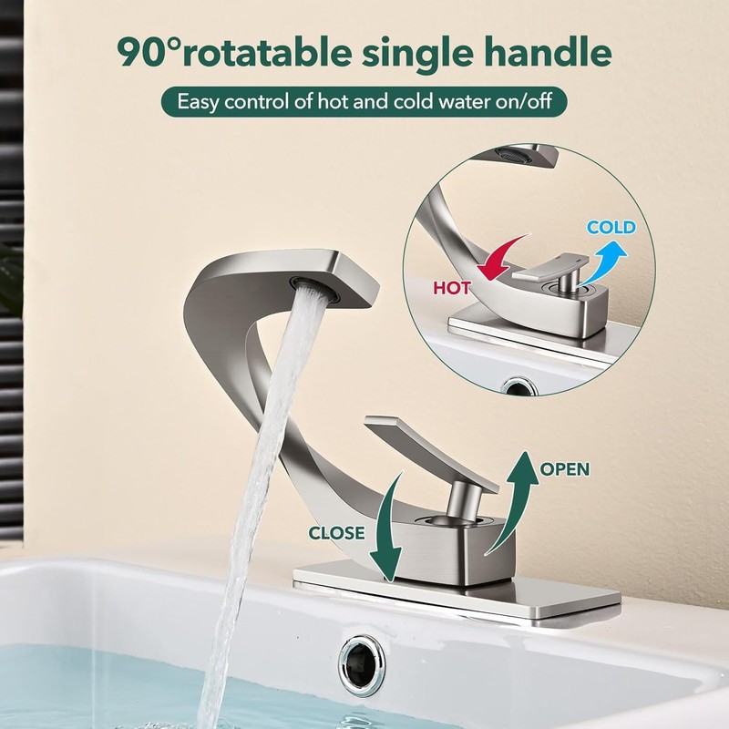 HOMILI Brushed Nickel Bathroom Sink Faucets,Single Hole Vanity Faucet Brass