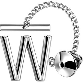 AMITER Men Tie Tack, Initial A-Z Silver Tie Pin with Chain Clips for Necktie, Bow Tie & Hat