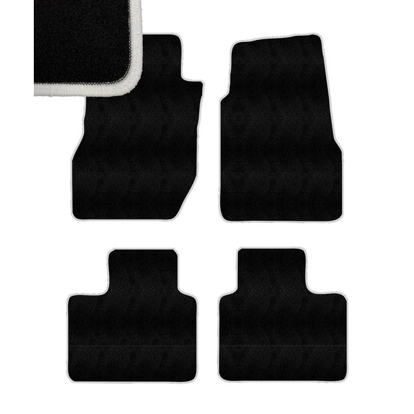 White Edge Custom Fit Front & Rear Carpet Floor Mats,